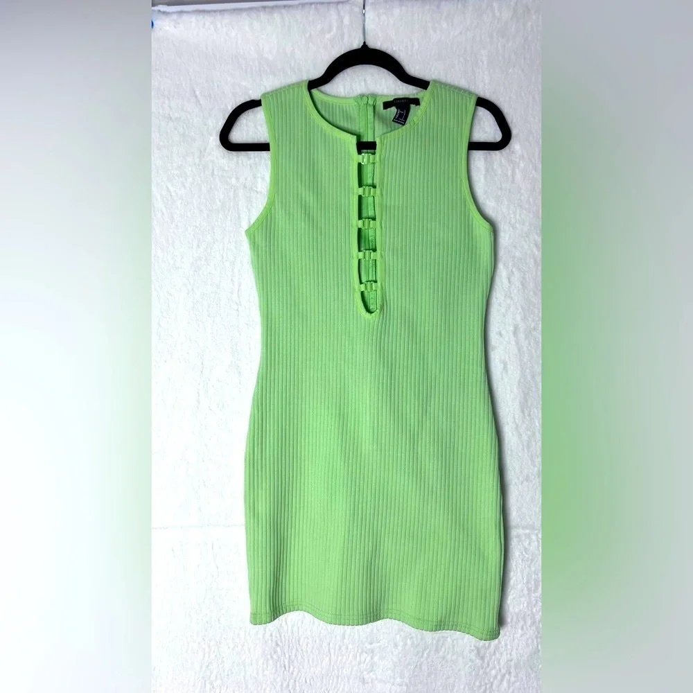 Forever 21 Lime Green Ribbed Hook-and-Eye Mini Dress - Picture 4 of 7